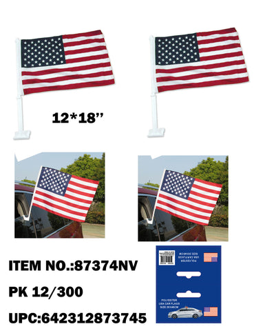 18"X12" US FLAG WITH CAR WINDOW CLIP