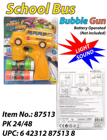 LIGHT & SOUND SCHOOL BUS BUBBLE GUN W/2 BOTTLE BUBBLE