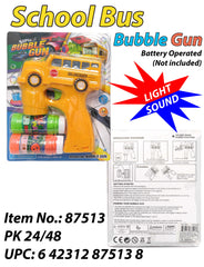 LIGHT & SOUND SCHOOL BUS BUBBLE GUN W/2 BOTTLE BUBBLE