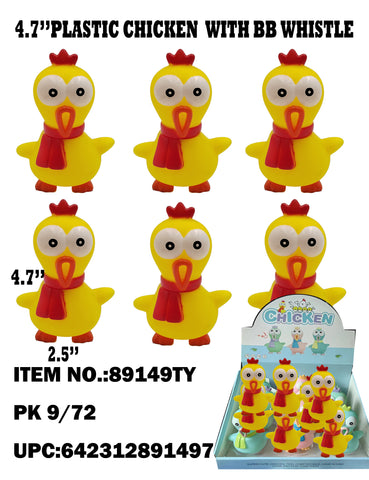 4.7" Plastic Squeeze Chicken with BB Whistle