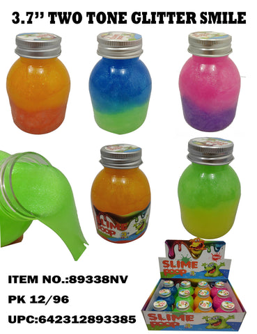 3.7" Glowing Glitter Two Tone Colors Slime Poop in Bottle