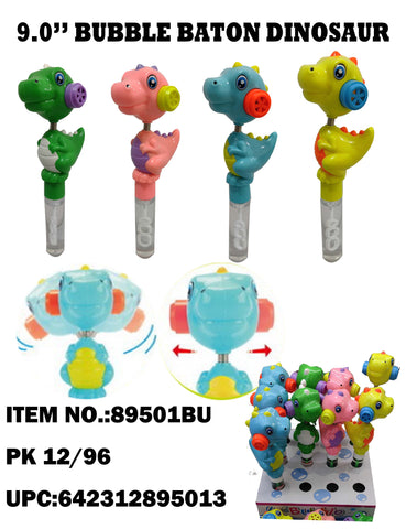 9" Cute Swing Head Dinosaur Bubble Stick