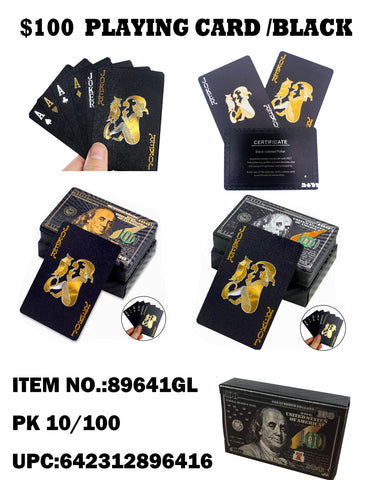 Black Gold Foil $100 Bill Playing Card