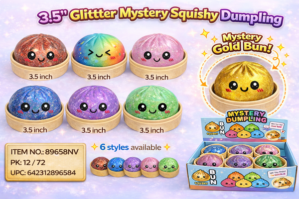3.5” Squishy Glitter Beads Mystery Dumplings w/Steamer