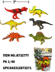 6pc Jumbo 5-7" PVC Dinosaurs in Hangtag Bag