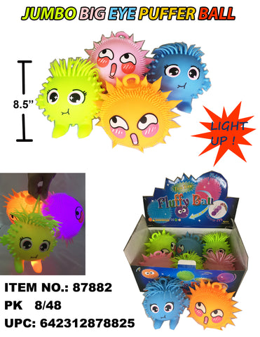 8.5" LIGHT UP FLUFFY MIX BIG EYE PUFFER BALL