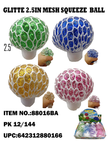 Glitter 2.5in Mesh Squeeze Ball