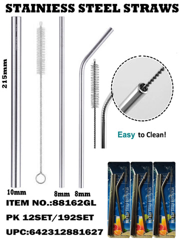 8.5" THICK 3 PCS STAINLESS STRAW SET with Brush
