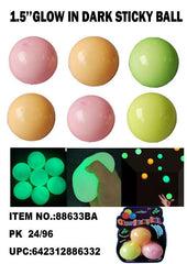 1.75" LUMINOUS STICKY N STRETCHY BALL 3PCS BALL BLISTER CARD