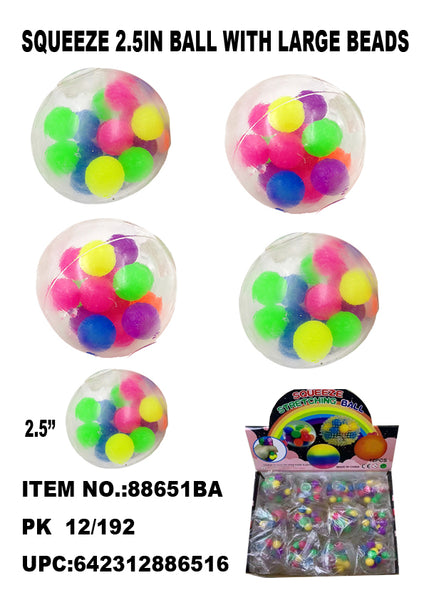 2.5" STICKY AND SQUEEZE BALL /15 COLOR BEADS