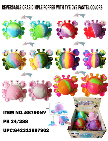 REVERSIBLE CRAB POP TOY TIE DYE AND PASTEL COLOR
