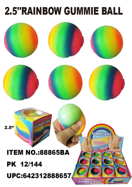 2.5"  SQUISH STRETCH BALL /RAINBOW COLOR