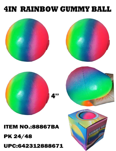 4" SQUISH STRETCH BALL /RAINBOW COLOR