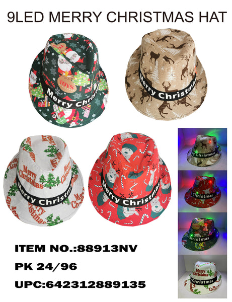LED SEQUIN FEDORA CHRISTMAS HAT W/DIFFERENT PATTERNS