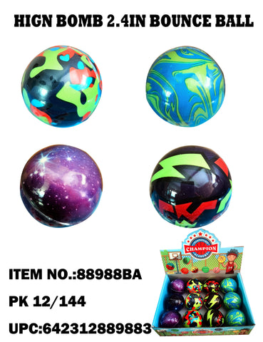 2.4" High Bounce Balls with Colorful Print 12/144PCS