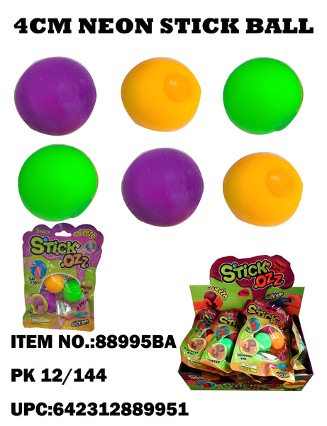 Neon Sticky Ball 3PC/Bag 12/144Bags