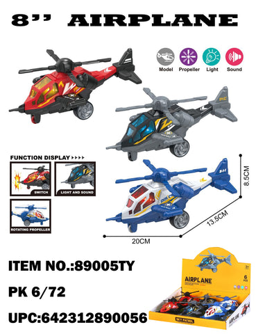 8" Friction Helicopter with Light & Sound 3 Styles Mixed
