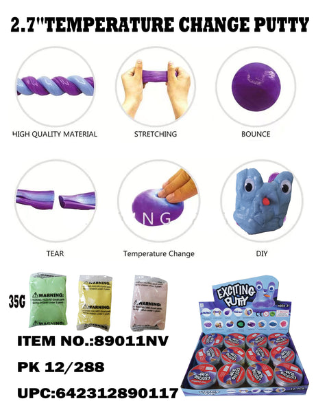 Heat Sensitve & Color Changing Bouncing Putty 4 Colors Mixed