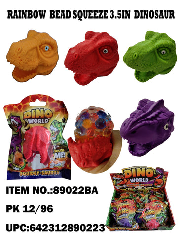 3.5" Rainbow Beads Squeeze Dinosaur Head 4 Styles Mixed