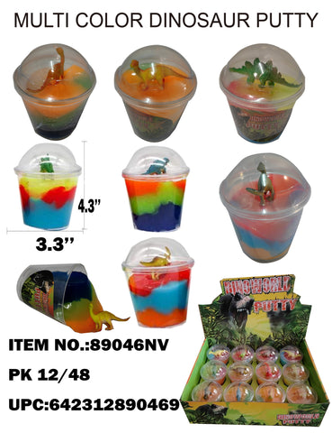 3" RAINBOW ICES CREAM CUP PUTTY W/ DINOSAUR FIGURE